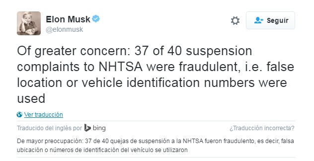 Tweet de Elon Musk sobre los casos de reclamaciones de suspensiones