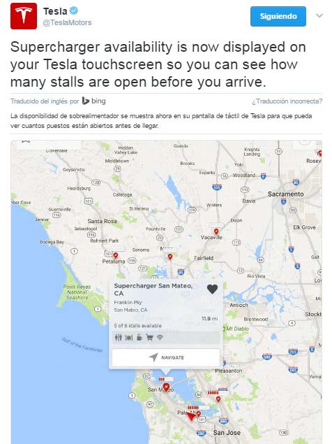 Tweet de Tesla informando de la nueva funciónTweet de Tesla informando de la nueva función