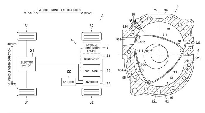 Patente del motor rotativo extensor de rango de Mazda