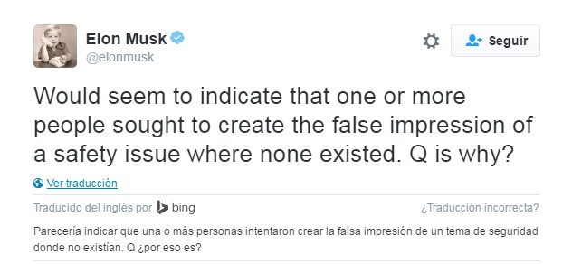 Tweet de Elon Musk sobre falsos casos de seguridad