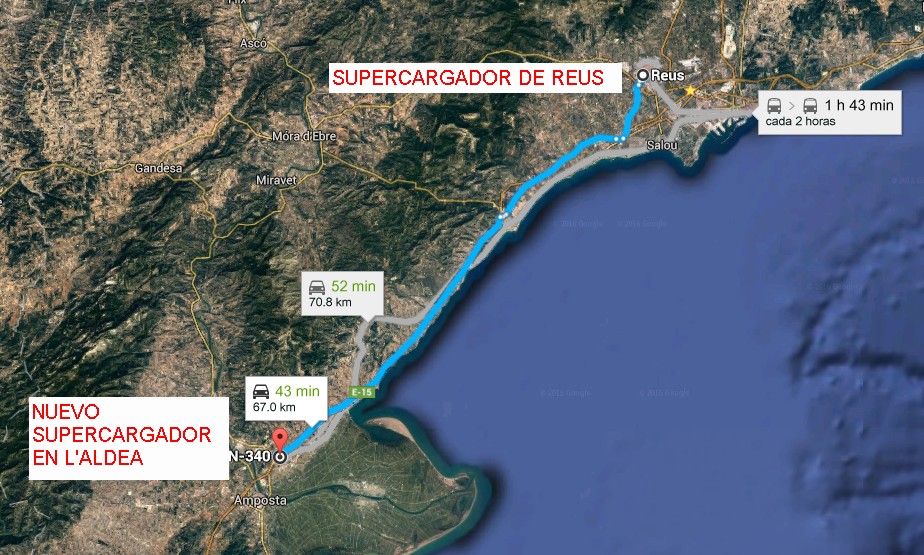 El nuevo supercargador está a 70 kilómetros del situado en Reus