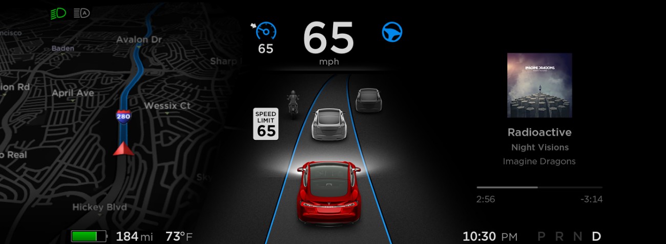 Sistema de monitorización del Autopilot en el tablero de mandos del Model S