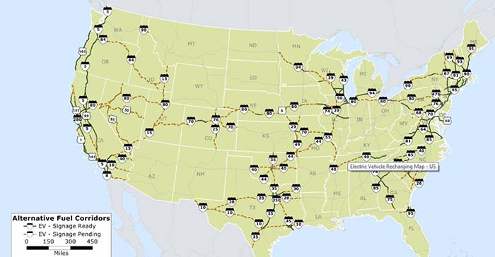Mapas de los corredores eléctricos de Estados Unidos