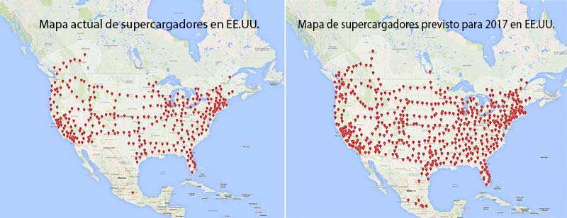 Mapa de supercargadores en EE.UU.