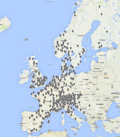 Ubicación del programa Destination Charging en Europa