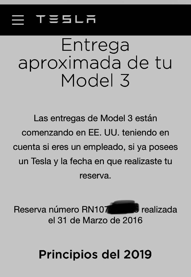 Mensaje de Tesla sobre el retraso en la entrega del Model 3