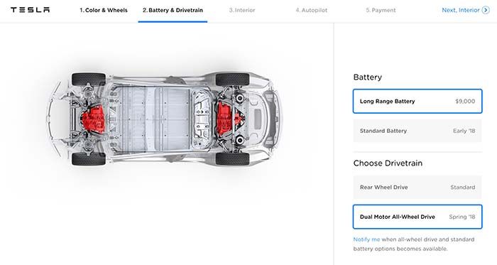 Configurador web del tesla Model 3