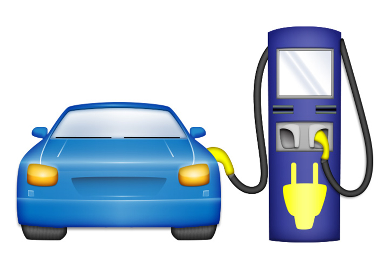 Emoji de vehículo eléctrico con cargador.