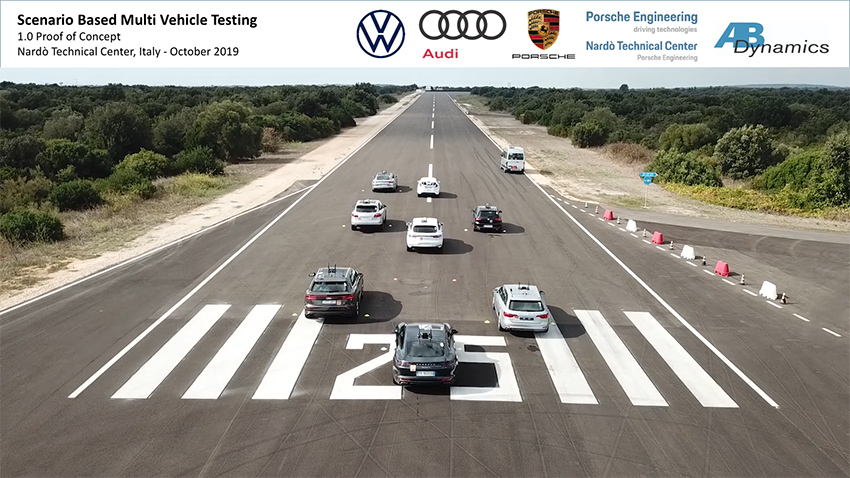 AB Dynamics, junto a Volkswagen, Audi y Porsche, testearon la sincronización de 8 vehículos automatizados.