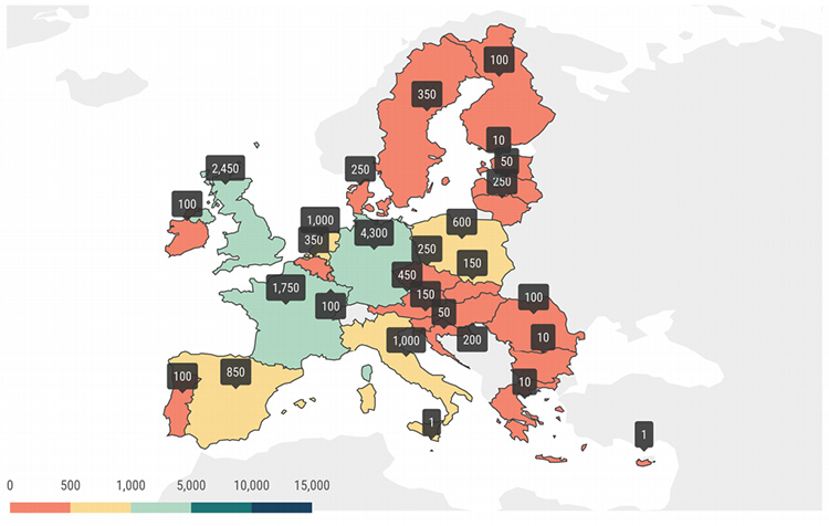 Mapa interactivo sobre la infraestructura de hidrógeno necesaria para 2025 en Europa.