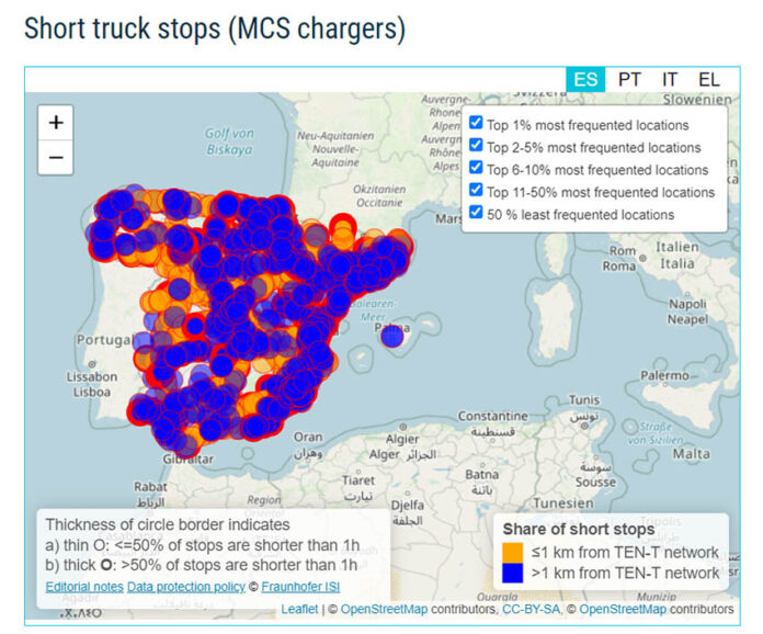 Mapa de ACEA sobre infraestructura para camiones