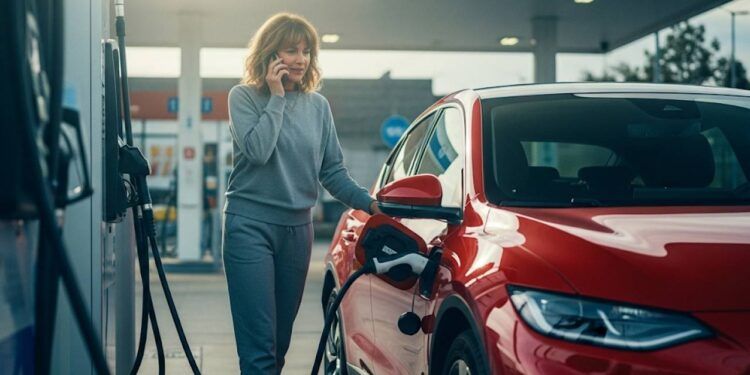 Recargar un coche eléctrico en gasolinera