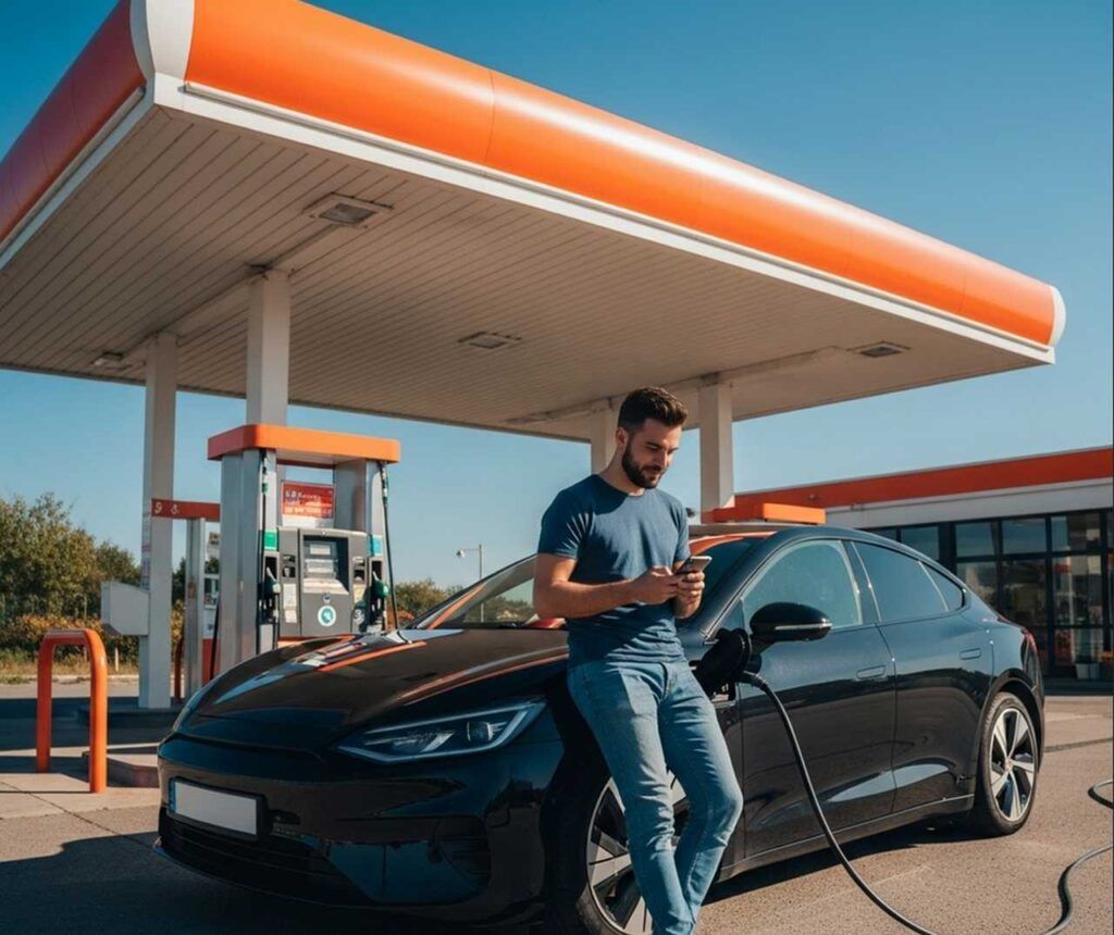 Recargar un coche eléctrico en gasolinera