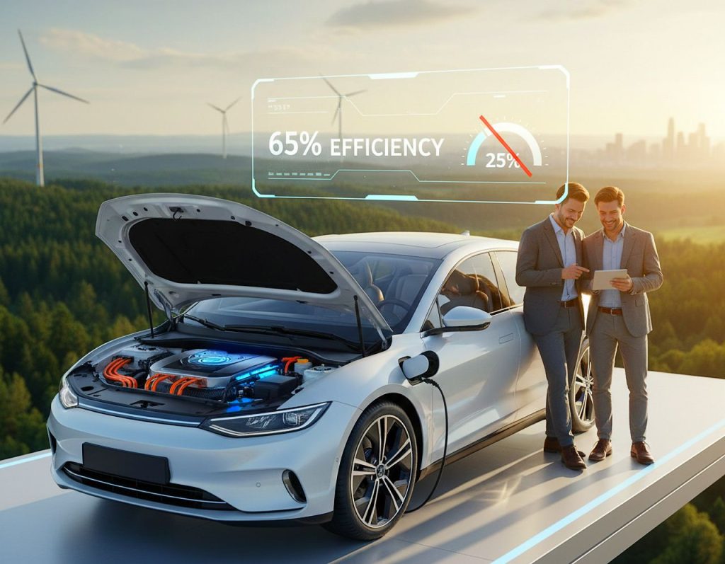 La eficiencia del coche eléctrico permite aprovechar el 65% de la energía frente al 25% de la combustión