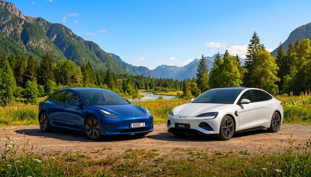 El Model 3 alcanza 750 km de autonomía, mientras el Seal ofrece hasta 530 CV y un maletero de 485 litros.