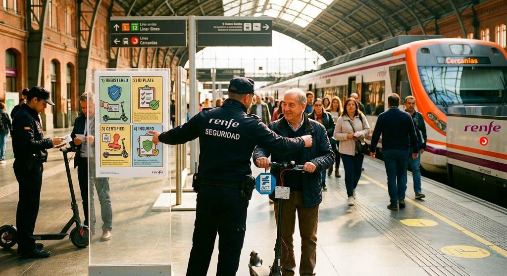 Renfe prepara una campaña informativa para explicar a los usuarios las normas que deben cumplir los patinetes eléctricos.La iniciativa también incluye al personal operativo y a los equipos de seguridad de la compañía.